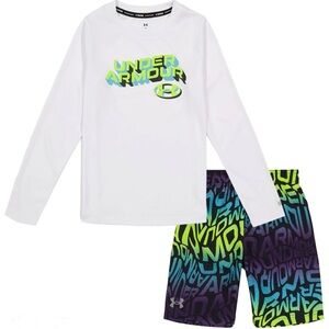 Under Armour White Tee and Multicolor Graphic Shorts Swim Set
